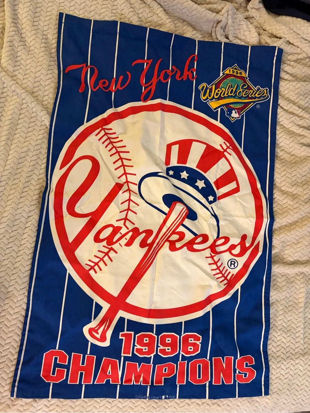 Vintage 1996 New York Yankees World Series Champions Banner Cushion Craft MLB